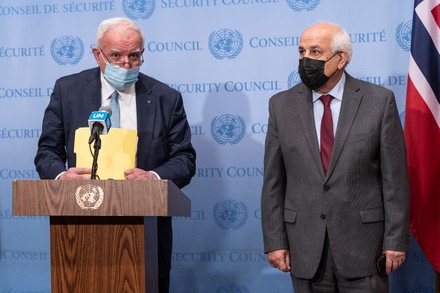 SC stakeout by Foreign Minister of State of Palestine Riad Al-Malki, New York, United States - 19 Jan 2022
