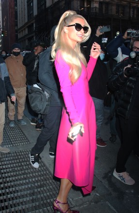 Paris Hilton leaving her Soho apartment wearing a hot pink dress, New York, USA - 26 Jan 2022