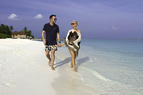 Sarah Harding and Tom Crane celebrating their engagement on Velassaru, The Maldives - 21 Jan 2011