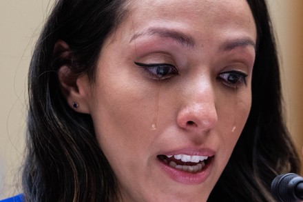 Tiffani Johnston, former marketing and events coordinator, marketing  manager and cheerleader for the National Football League's Washington  Football Team, testifies before the House Oversight Committee during a  roundtable Examining the Washington