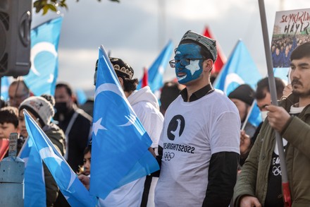 Protester Seen Uyghur Flag Symbol Painted Editorial Stock Photo - Stock ...