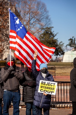 Protest against Myanmar military coup at the White House, Washington, United States - 05 Feb 2022