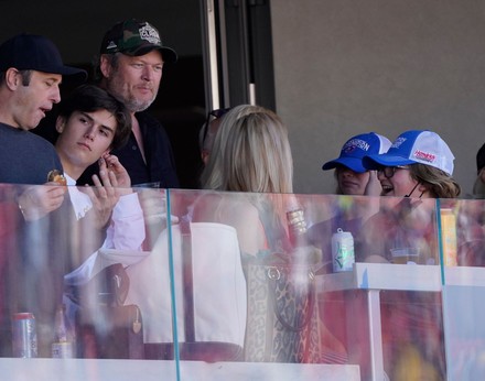 Blake Shelton and Gwen Stefani along with her children are seen at the NASCAR Cup Series Busch Light Clash, Los Angeles Memorial Coliseum, California, USA - 06 Feb 2022