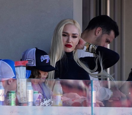 Blake Shelton and Gwen Stefani along with her children are seen at the NASCAR Cup Series Busch Light Clash, Los Angeles Memorial Coliseum, California, USA - 06 Feb 2022