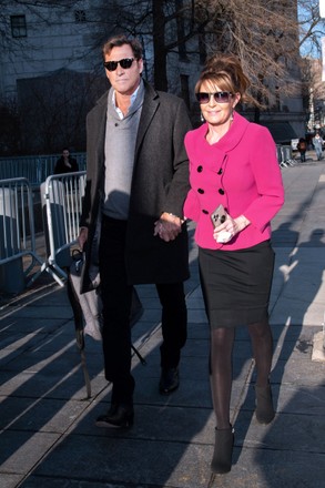Sarah Palin and Ron Duguay arrive at court for defamation trial, Pearl St, New York, USA - 09 Feb 2022
