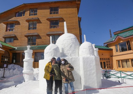Stunning snow sculpture of the Taj Mahal, Srinagar, Jammu and Kashmir, India - 11 Feb 2022