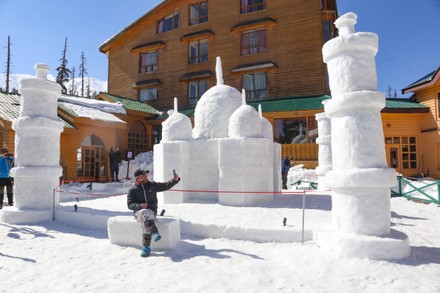 Stunning snow sculpture of the Taj Mahal, Srinagar, Jammu and Kashmir, India - 11 Feb 2022