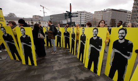 Protest during the visit of Egyptian President Abdel Fattah al-Sisi in Brussels, Belgium - 16 Feb 2022