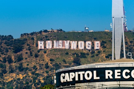 Hollywood Sign Temporarily Changed Read Rams Editorial Stock Photo