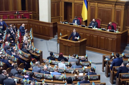 UK MP Tobias Ellwood at Ukrainian parliament, Kyiv, Ukraine - 17 Feb 2022