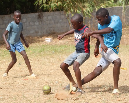 Liberian Boys Play Soccer On Dusty Editorial Stock Photo - Stock Image ...