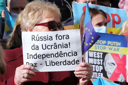 Pro-Ukrainian demonstration in Lisbon, Portugal - 20 Feb 2022