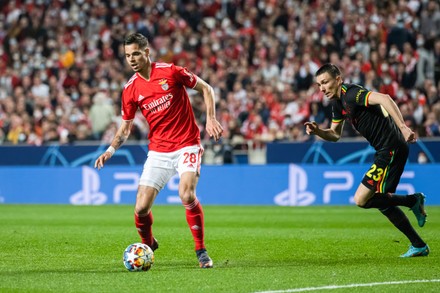 Lisbon, Portugal. 23rd Feb, 2022. Noussair Mazraoui (L) and Antony dos  Santos (R) of Ajax celebrate after scoring a goal during the UEFA Champions  League match between SL Benfica and AFC Ajax