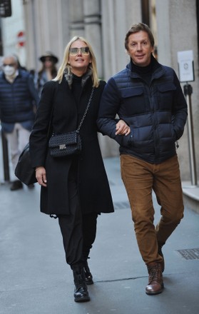 Valeria Mazza walks with her husband Alejandro Gravier in Milan, Italy - 01 Mar 2022