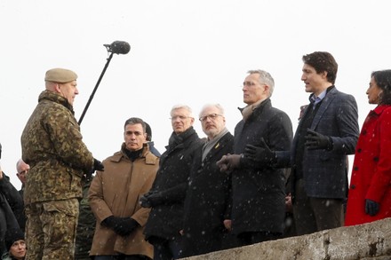 Stoltenberg, Trudeau and Sanchez visit Adazi Base, Latvia - 08 Mar 2022