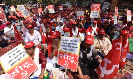 Anganwadi Workers Along Members Citu Protests Editorial Stock Photo ...