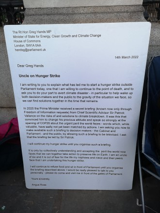 Angus Rose Hunger Strike for Climate Change, London, UK - 19 Mar 2022