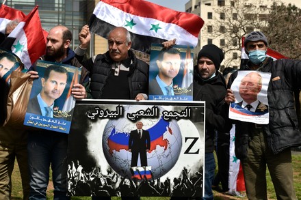 Pro-Russia protest at United Nations (ESCWA) in Beirut, Spain - 20 Mar 2022
