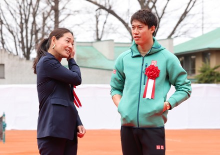 Tennis player Kei Nishikori and former tennis player Kimiko Date attend the opening ceremony of the red clay tennis courts, Tokyo, Japan - 26 Mar 2022