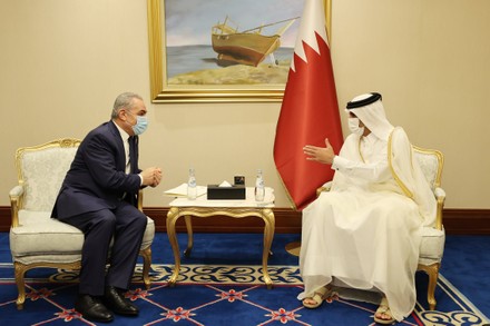 Palestinian Prime Minister Mohammed Ishtayeh meets with Qatari Prime Minister Sheikh Khalid bin Khalifa bin Abdulaziz Al Thani, Doha, Qatar - 26 Mar 2022