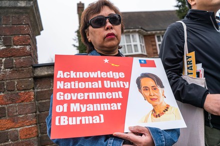 Campaign to expel Burmese military attaché from UK, Wimbledon, London, UK - 27 Mar 2022