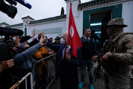 Rached Ghannouchi released after questionning., Bouchoucha, Bardo, Tunis, Tunisia - 01 Apr 2022