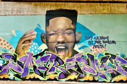 Will Smith's Oscars slap immortalised in graffiti on the Loddon Viaduct, Winnersh Triangle, Reading, UK - 05 Apr 2022