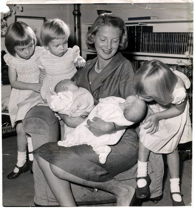 Pauline Guinness (mrs James Guinness) Nee Pauline Mander Picture Shows Pauline Guiness With Children Miranda Guinness (now Mrs Keith Payne) And Sabrina Guinness Four-year-old Twins Anita Guinness (now Mrs James Wigan) And Three-week-old Twins Hugo Gu