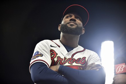 Atlanta Braves Outfielder Marcell Ozuna Looks Editorial Stock