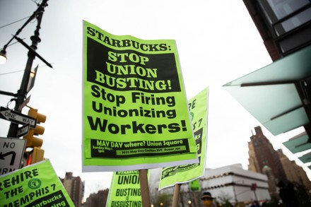 NYC: Starbucks And Amazon Labor Rally, New York City, United States - 14 Apr 2022