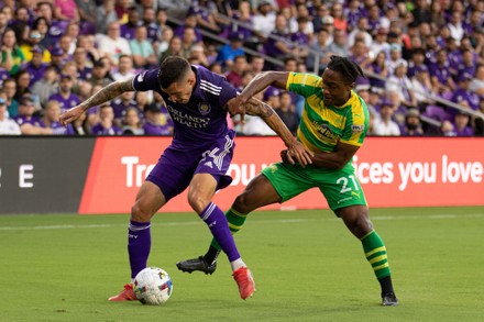 Orlando, United States. 20th Apr, 2022. Tampa Bay Rowdies complain to  referee about a call during the US Open Cup game between Orlando City and Tampa  Bay Rowdies at Exploria Stadium in