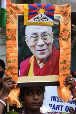 Dalai Lama Supporters Sit-In Protest Against China On Tibet, Ladakh and Arunachal Issues In Kolkata, West Bengal, India - 23 Apr 2022