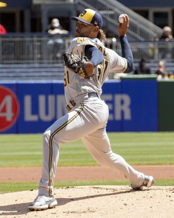 Pittsburgh, United States. 28th Apr, 2022. Milwaukee Brewers left fielder  Andrew McCutchen (24) celebrates his solo home run in the first inning  against the Pittsburgh Pirates at PNC Park on Thursday April