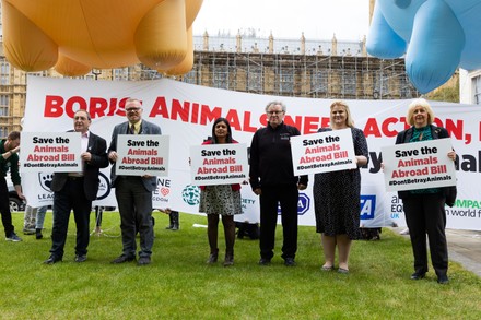 Elephant and Lion Balloons float outside Parliament in Support of the Animal Protection Bill in London, UK - 27 Apr 2022