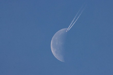 Aircraft Is Passing In Front Of The Moon, Eindhoven, Netherlands - 24 Apr 2022