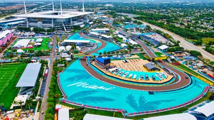 An aerial view of F1 race course for the Miami Grand Prix at Hard