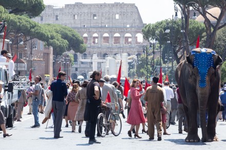 Elephants on film set near Imperial Forums in Rome, Italy - 11 May 2022