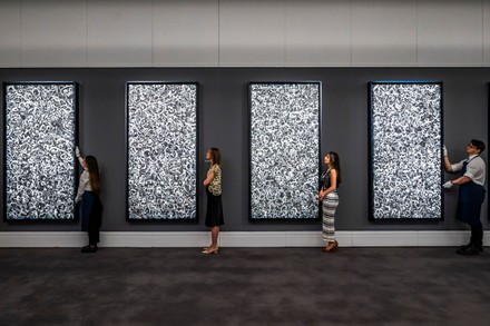 Robbie Williams & Ed Godrich's Debut Exhibition, "Black and White Paintings" at Sotheby's New Bond Street Galleries., Sothebys, New Bond Street, London, UK - 12 May 2022