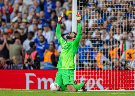 Liverpools Goalkeeper Alisson Becker Celebrates After Editorial Stock ...