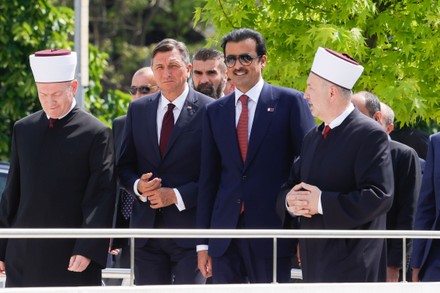 The Emir of Qatar and President of Slovenia inaugurate a bench of friendship in Ljubljana, Slovenia - 16 May 2022