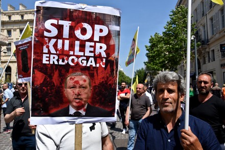 Protest against the Turkish air strikes and demand the release of Abdullah Öcalan in Marseille, France - 14 May 2022