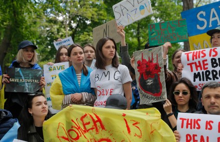 A rally calling for the Chinese and Turkish presidents help in the evacuation of the military garrison from Azovstal steel plant in Mariupol, Kyiv, Ukraine - 17 May 2022