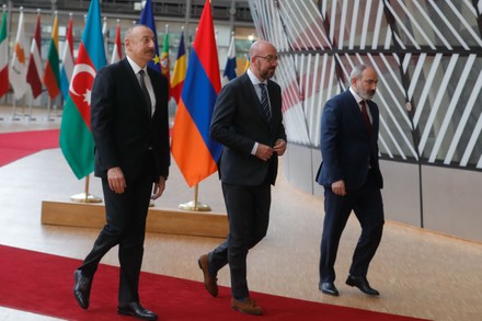 Azerbaijani President Ilham Aliyev and Armenian Prime Minister Nikol Pashinyan in Brussels, Belgium - 22 May 2022