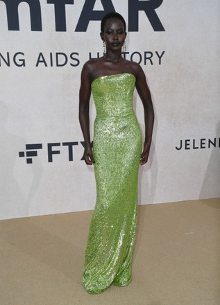 Aweng Chuol arrives during the amfAR Cannes Gala 2022 at Hotel du Cap-Eden-Roc on May 26, 2022 in Cap d'Antibes, France.