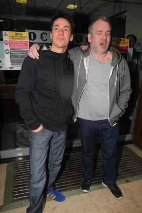 Radio 1 DJ Chris Moyles and 'Comedy' Dave Vitty after setting a new Guinness World Record for the 'Radio DJ Endurance Marathon' (team), London, Britain - 18 Mar 2011