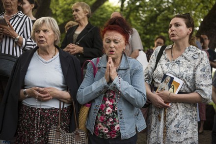 People Hold Rosaries Pray Outside Muranow Editorial Stock Photo image