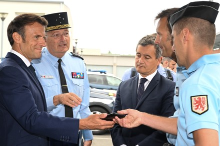 President Macron visits National Gendarmerie Brigade of Gaillac, France - 09 Jun 2022