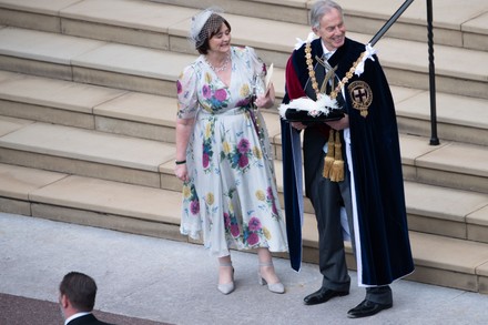Former Prime Minister Tony Blair and wife Cherie Blair depart a Service for the Most Noble Order of the Garter in St. George's Chapel at Windsor Castle, where Camilla Duchess of Cornwall will be installed as a Royal Lady of the Order of the Garter. A Lady Companion, the Valerie Amos, and a Knight Companion, Sir Anthony Blair, will also be installed