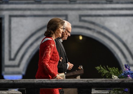 Queen Silvia and King Carl Gustaf attend The Royal Swedish Academy of Sciences' ceremonial gathering at the Stockholm City Hall.