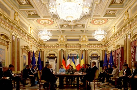French President meets President Volodymyr Zelensky in Kyiv, Irpin, Ukraine - 16 Jun 2022